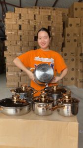 Bộ nồi đức 6 món chính hãng Thiết kế nắp thủy tinh đáy nồi 5 lớp dày dặn từ thép không rỉ phù hợp tất cả mọi loại bếp