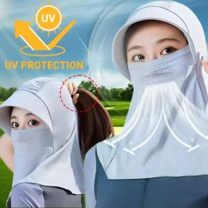 หมวกกันแดดสำหรับผู้หญิงผู้ชายหมวกป้องกันคอหมวกบังแดด Seluruh Wajah ชุดชั้นในผ้าไหมระบายอากาศกันแดดหมวกหน้ากากป้องกันแสงแดดในฤดูร้อน