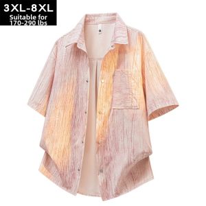 BINHANG | Big Size Tie-dye Texture Short Sleeve Japanese Vintage Shirt