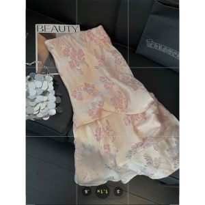 Pink Satin Embroidered Half Skirt Womens Elegant Gentle Fish Tail Midi Skirt Chinese Style High Waist A-Line Skirt Spring 2025