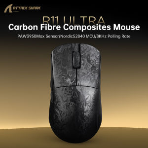 ATTACK SHARK | ATTACK SHARK R11 ULTRA Carbon Fiber Composite Mouse 8K Polling Rate Wireless Mouse PAW3950MAX Sensor and Nordic 52840 MCU for PC
