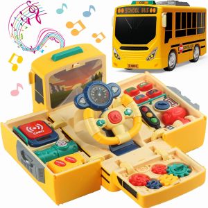 Toddlers Simulate School Bus Toy With Sound and Light Simulation Steering Wheel Driving Toy Music Education Gift For 3-5 years
