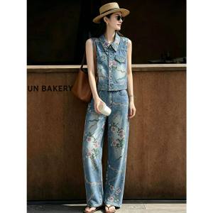 LIANGYILAILIN | Vintage Hong Kong Style High-Waist Denim Suit Women