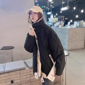 WANGGONGZHU | Korean Style Thickened Down Cotton Jacket Womens Loose Short Coat Autumn Winter New Arrival Princess Style Zipper Closure Long Sleeve