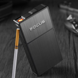 Hộp đựng thuốc 20 điếu dài slim kiêm bật lửa điện Focus YH090 - tặng kèm cáp sạc