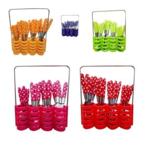 SENDOK GARPU PISAU SET POLKADOT 24 PCS STAINLESS STEEL TERMURAH