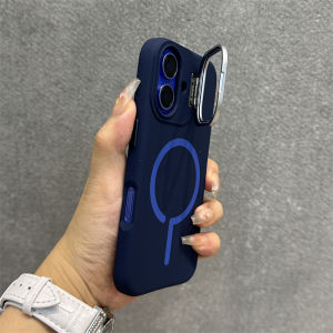 Purple Magnetic Attraction Liquid Silicone Phone Case for Apple 16 pro Max Invisible Lens Holder Wireless Charging Compatible