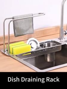 Giá Để Đồ Nhà Bếp Bằng Thép Không Gỉ Có Thể Mở Rộng Khay Để Bát Đĩa Kèm Giá Để Bọt Biển Thiết Kế Thanh Lịch Phù Hợp Với Mọi Loại Chậu Rửa