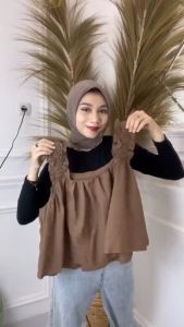 GudangFashion18 - Atasan Tanktop Layer Rompi Katun Poly dan Ceruty Baju Lengan Pendek Motif Polos Plain Ruffle Squareneck Muslimah Korean Tanktop Rampel Chiba Vest Outer Basic Wanita // Terlaris // COD