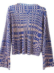 Autumn Wear Casual Long Sleeve Womens Checkered Pleated Design Bell Sleeve Top Polyester Fiber 100% Summer Listing