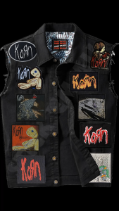 KORN II -inspired Printed Iron-On DIY Patches for Jacket Decoration. Features 2026 patches with band logos and album art. Suitable for customizing denim jackets. Ideal for rock music enthusiasts.