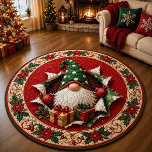 VIKAMA Giáng Sinh Gnome Thảm Tròn Mềm Mại Chống Trơn Trượt Polyester Sàn Cho Ghế Sofa Phòng Khách Bàn Lối Vào Trang Trí Nhà