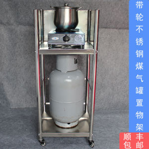Stainless Steel Mobile Kitchen Storage Rack with Barrier Gas Cylinder Holder Stove Appliance Organizer Two Layers Ground Shelf