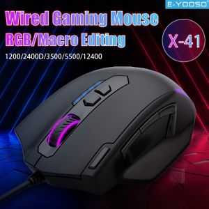E-YOOSO X-41 USB Wired Gaming Mouse RGB Backlit 12400 DPI PAW3327 11 Programmable Buttons Game Mice for Computer PC Laptop