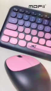 FANTASY ORIGINAL Mofii 666 Mixed Color Keycap 2.4Ghz Wireless Keyboard and Mouse Combo 110 Key Keyboard Mouse Set with Round Punk Keycaps for Home and Office Power Saving Gifts