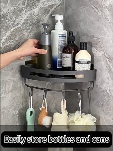 Aviation aluminum Bathroom Shelf Toilet Rack Accessories Bathroom Corner Shelf No Drilling Storage Corner Shelve Kitchen Wall Dinding Shampoo Rak Bilik Mandi Dingding ORGANIZER