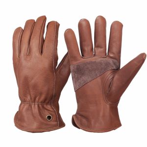 Retro Cowhide Leather Work Gloves for Men Women Reinforced Durable Utilit Gloves for Gardening Construction Yard Work Farm Work