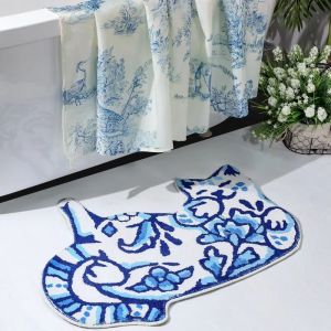 VIKAMA Floral Kitten Plush Bathroom Mat Non-Slip Absorbent Indoor/Outdoor Entryway Rug Bedroom Decorative Rug Home Decor