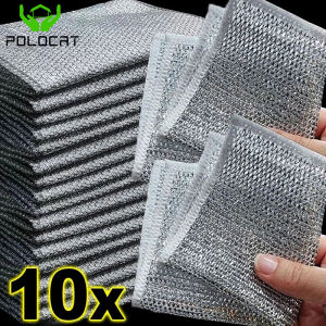 Polocat 【🔥Low Price🔥】1/10pcs Thickened Steel Wire Cleaning Cloths Kitchen Pan Pot Dishes Rags Napery Cloth Double -layers Non-stick Oil Dishcloths Wholesale