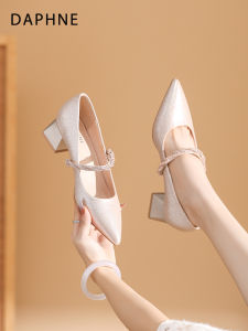 รองเท้าส้นสูง Daphne สำหรับผู้หญิง ฤดูใบไม้ร่วง 2025 รองเท้าส้นหนาแบบใหม่ สายรัดแบบหนา รองเท้าส้นเดี่ยว รองเท้าแต่งงาน รองเท้าส้นเดี่ยว