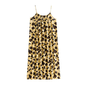 yuenei | ชุดนอนผู้หญิงคอวีแขนกุดทรงหลวมพิมพ์ลายดอกไม้ ผ้าฝ้ายแท้ ระบายอากาศได้ดี ฤดูร้อน 2025 ชุดนอนลำลองสำหรับใส่ในบ้าน