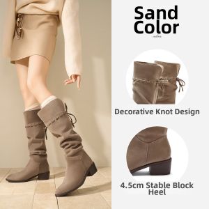 Josiny | Pointed Toe Thick Sole Knight Boots for Women Autumn Winter New Style 2026 Chunky Heel Pile-Up Effect