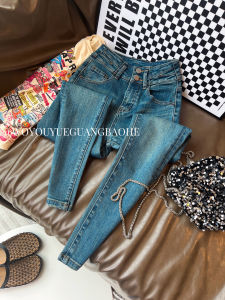Fashionable High-Waist Blue Denim Tight-Fit Ankle-Length Pants Womens 2-Button Style 2025 Autumn New Korean Version Pencil Pants