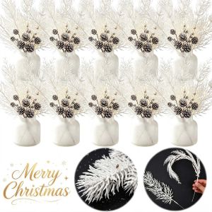50Pcs Artificial Pine Needle White Christmas Tree Wreath Floral Arrangement Floral Pick Branch DIY Home Xmas Party Ornament Decor