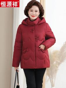 New Chinese Style Mommy down Jacket 2024 Winter Fashion Elderly Women Cozy Warm Large Size Coat with Hood Polyester Fiber