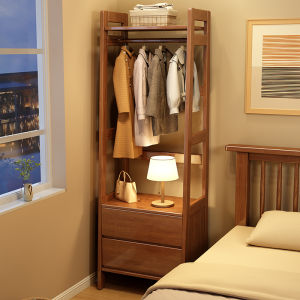 Nordic Style Solid Wood Bedside Cabinet Coat Rack Integrated Modern Minimalist Floor Standing Bedroom Clothes Storage Rack