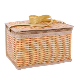 Compact Wicker Rattan Picnic Basket with Food Container for Outdoor Camping and Hiking Trips in Stylish Design