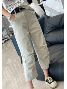 กางเกงยีนส์ทรงหลวมขาตรงทรงเข้ารูปเอวสูงสำหรับผู้หญิงไซส์ใหญ่ ฤดูใบไม้ร่วง 2025 กางเกงยีนส์ทรงสลิมฟิตทรงบาง ทรงกระบอกเล็ก