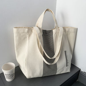 Large Capacity Canvas Tote Bag Womens Commuter Single Shoulder Travel Bag Fashionable Trendy Magnetic Buckle Closure Soft Handbag