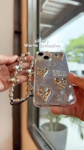 3D Silver Love with Lanyard For XR XS MAX 11 12 13 14 15 16 Plus Pro Max