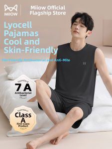 MiiOW | Summer Lightweight Tencel Short Sleeve Shorts and Vest Set Home Wear for Men