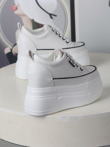 Spring New Style Ultra High Heel Thick Bottom 12CM Casual Sports White Shoes Increased Height Slimming Breathable Womens Single Shoes