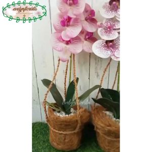 Bunga Hias Anggrek Artificial Latex Pot Gantung Serabut Dekorasi Caffe Aesthetic