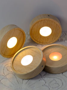 Creative round Wooden Base Glowing Cocktail Glass Cup Mat Crystal LED Charging Night Light Home Decorative Lamp Non-Smart Control
