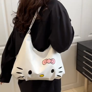 EERSHENSHI กระเป๋าสะพายสไตล์น่ารักแบบเฮลโลคิตตี้ แฟชั่นฤดูใบไม้ผลิ ดีไซน์เก๋ เหมาะสำหรับใส่ของใช้ประจำวัน มีซิปและช่องใน