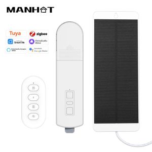 Manhot Tuya Zigbee Roller Shade Driver มู่ลี่ไฟฟ้ามอเตอร์พร้อมแผงพลังงานแสงอาทิตย์ควบคุมเสียงด้วย Alexa Google Home Yandex