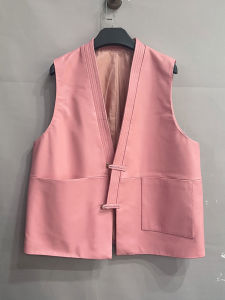 European Style Genuine Sheepskin Vest Womens V-neck Long Sleeveless Coat Back Heart Original Design Autumn Fashion Ladies Jacket