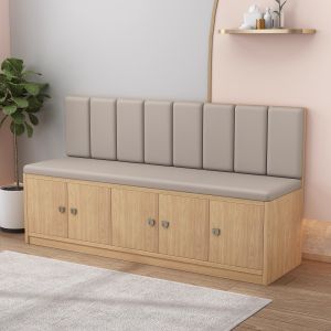 Leather Covered Solid Wood Long Chair Gym Training Institution Restaurant Activity Waiting Sofa Commercial Use Rectangular Seat