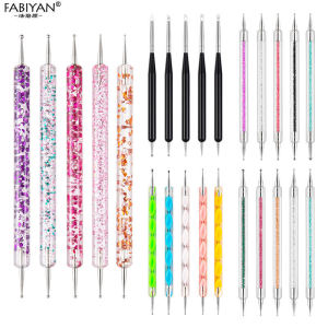 5Pcs/Set UV Gel Painting Nail Art Dotting Pen Acrylic Handle Rhinestone Crystal 2 Way Brush Gem Jewelry Beads Sequin Pick Up Pen Manicure Tools Kit