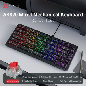 AJAZZ | Ajazz AK820 Wired Gaming Mechanical Keyboard Metal Adjustment Knob 75% Office Mechanical Keyboard White Light DIY