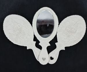 isi 50pcs souvenir pernikahan cermin kaca oval warna putih kemas plastik