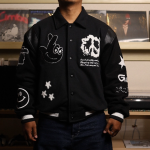 HEADS - Self Titled Varsity Jacket Black | Jacket Baseball Pria/Wanita Bordir Boxy Fit