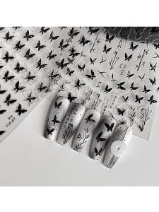 New Chinese-Style Butterfly Bamboo Nail Stickers with Gradient Embossed Flat Design and Adhesive Backing