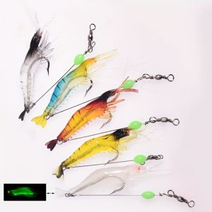 5Pcs/lot Soft Shrimp Artificial Bait with Swivels & Glow Beads Noctilucence Sabiki Rigs Fishing Lure for Freshwater & Saltwater