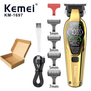 Kemei KM1697 Hair Trimmer for Men 9000RPM 9W Full Metal DLC Blade LED Display Zero Gapped Professional Trimmer Finishing Machine