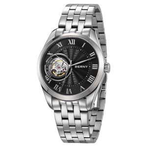 BERNY Automatic Watch for Men Luxury Visible Skeleton NH38 Move Business Casual Stainless Steel Sapphire Top Quality Mens Watch